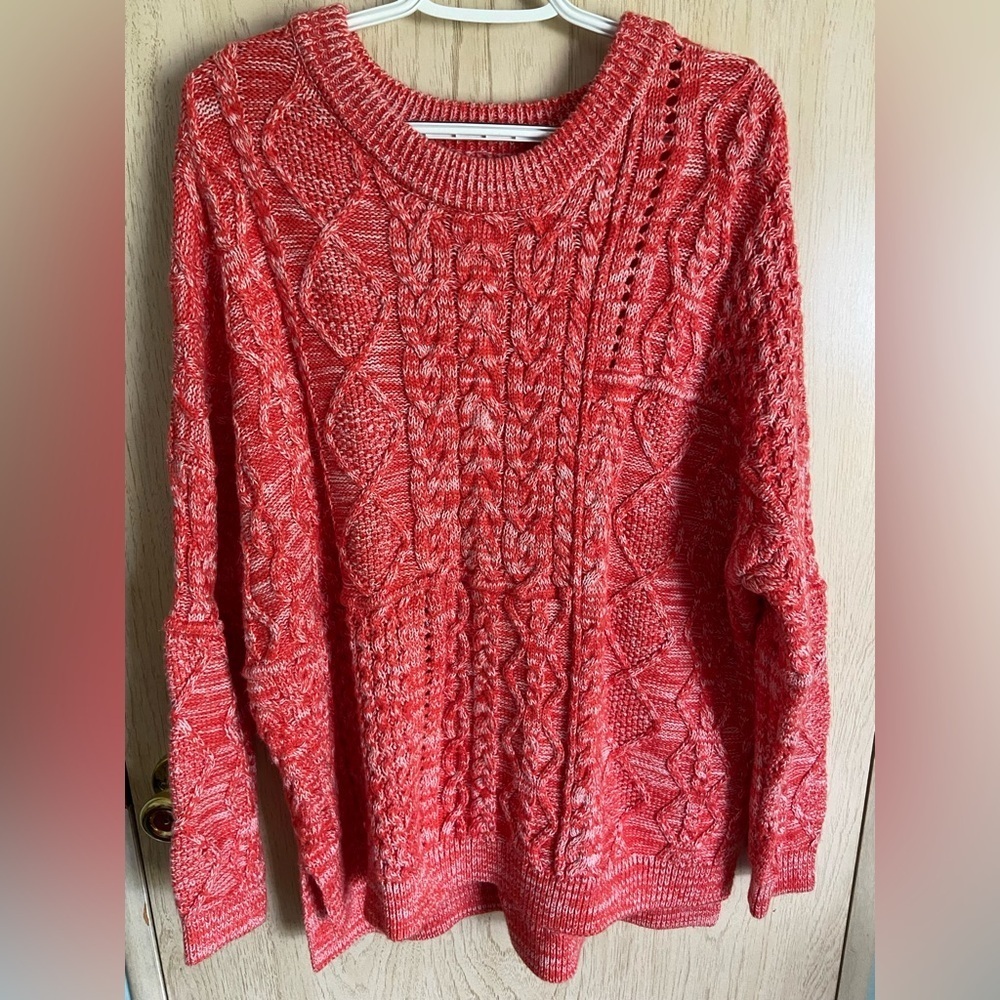 DEX MIXED CABLE KNIT TUNIC SWEATER REDDISH PINK Sz X - Picture 4 of 11